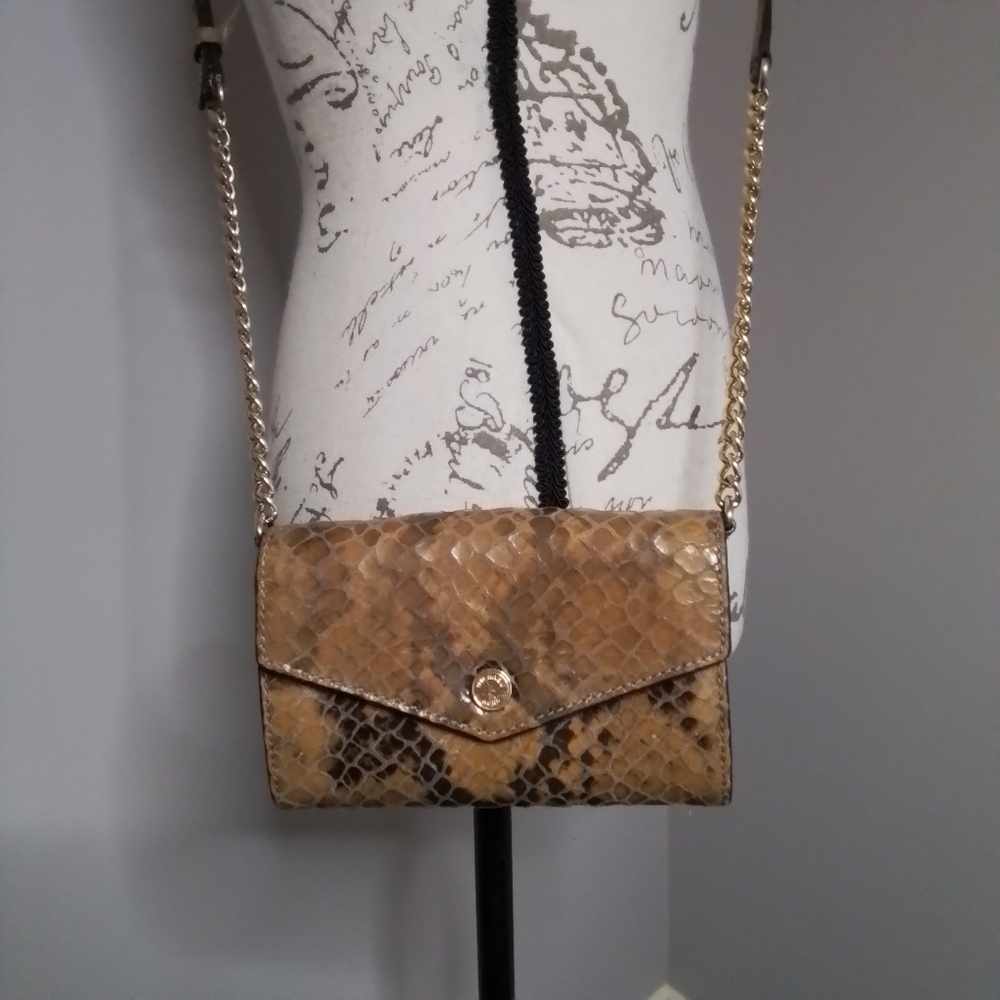 Michael Kors Embossed Python Snake Print Mini Crossbody Bag Brown/Tan